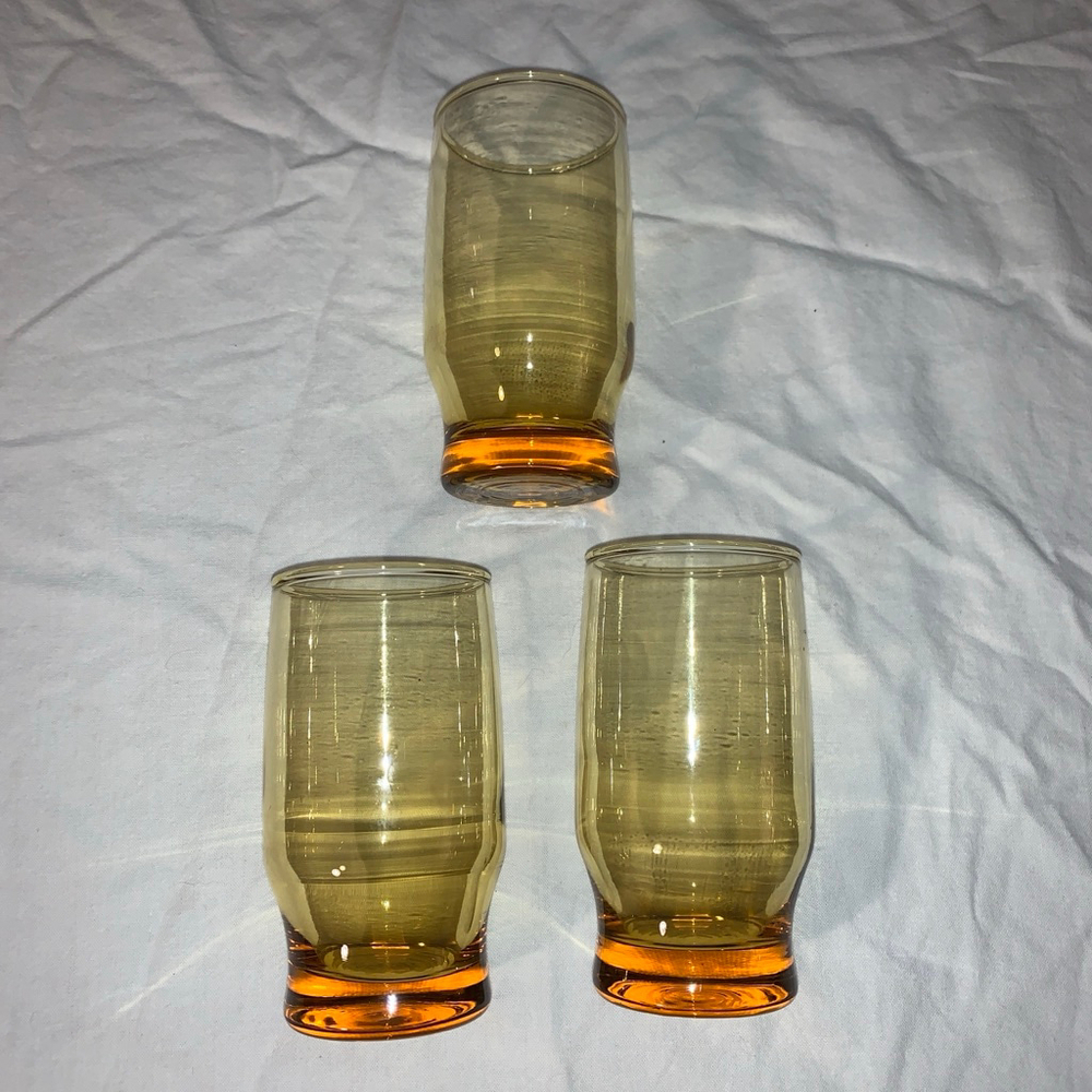 Vintage Amber Glass Drinkware Set of 3 One Size